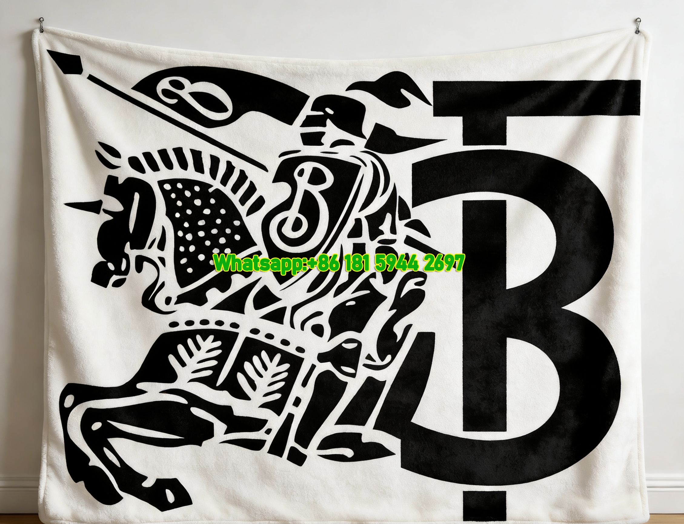 Burberry TB Monogram Equestrian Knight Flannel Throw Blanket B120